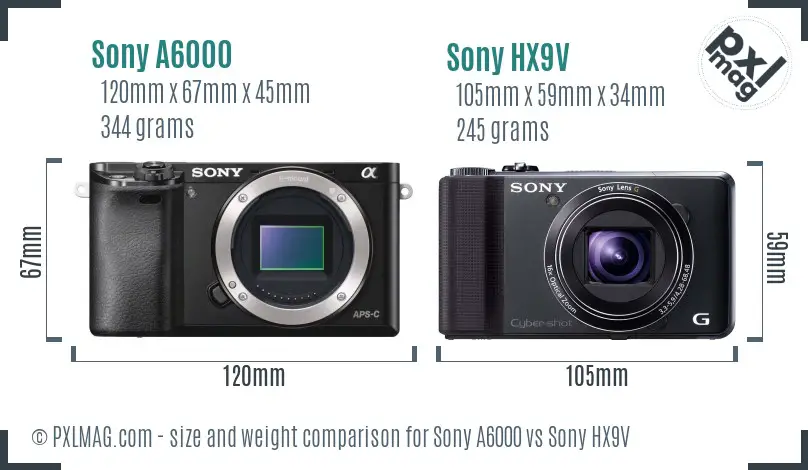 Sony A6000 vs Sony HX9V size comparison