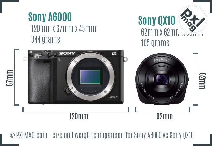 Sony A6000 vs Sony QX10 size comparison Sony A6000 vs Sony QX10 size comparison