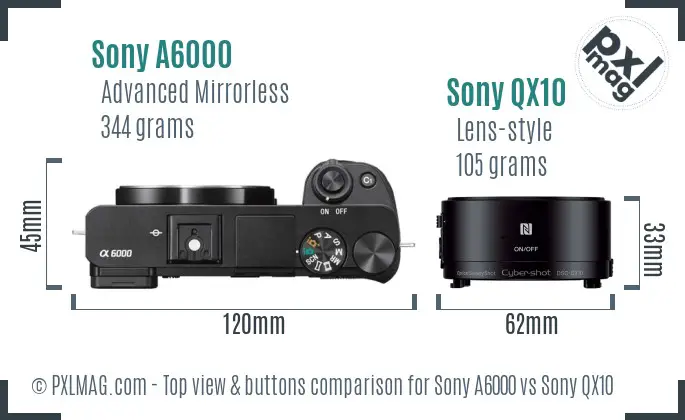 Sony A6000 vs Sony QX10 top view buttons comparison Sony A6000 vs Sony QX10 top view buttons comparison