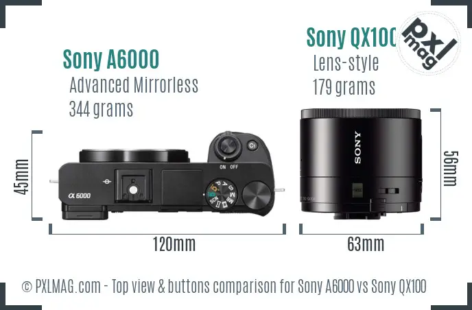 Sony A6000 vs Sony QX100 top view buttons comparison