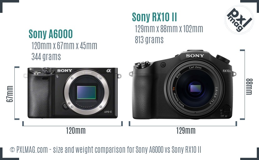 Sony A6000 vs Sony RX10 II size comparison