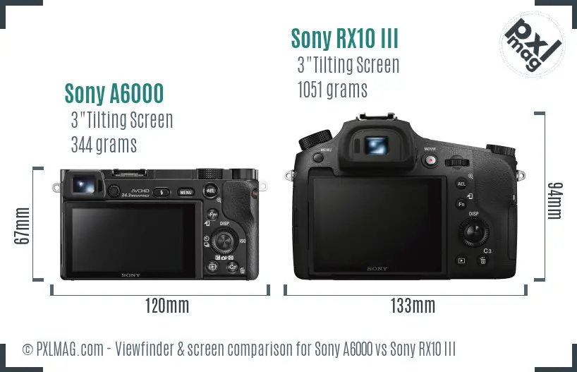 Sony A6000 vs Sony RX10 III Screen and Viewfinder comparison