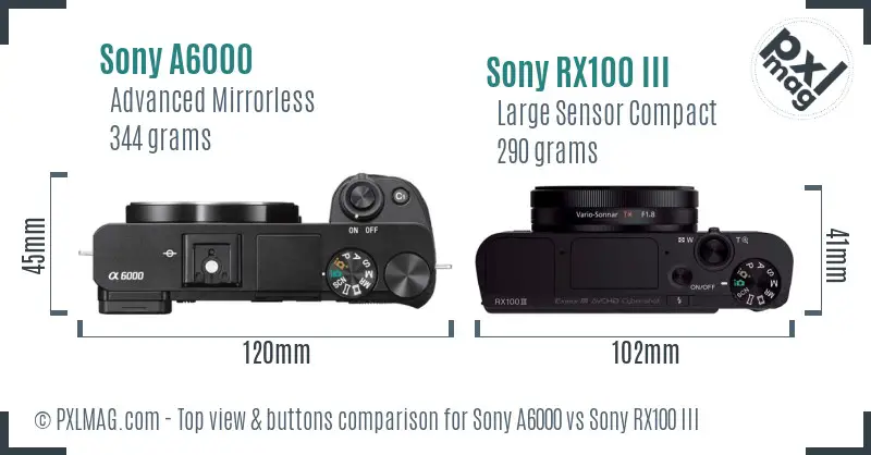 Sony A6000 vs Sony RX100 III top view buttons comparison