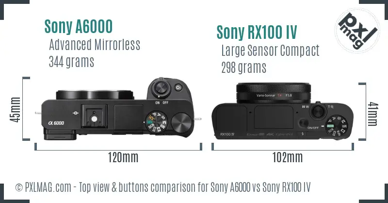 Sony A6000 vs Sony RX100 IV top view buttons comparison