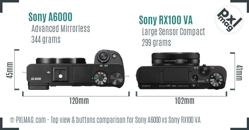 Sony A6000 vs Sony RX100 VA top view buttons comparison