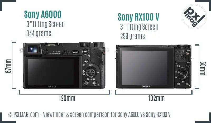 Sony A6000 vs Sony RX100 V Screen and Viewfinder comparison