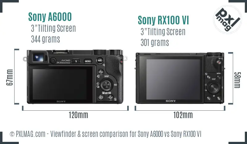 Sony A6000 vs Sony RX100 VI Screen and Viewfinder comparison