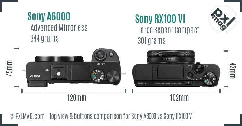Sony A6000 vs Sony RX100 VI top view buttons comparison