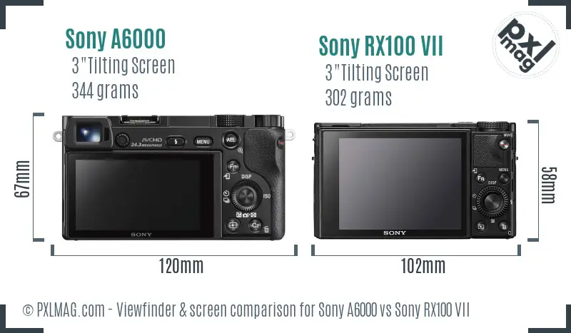 Sony A6000 vs Sony RX100 VII Screen and Viewfinder comparison