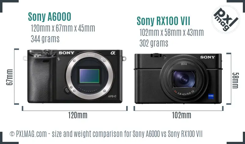 Sony A6000 vs Sony RX100 VII size comparison