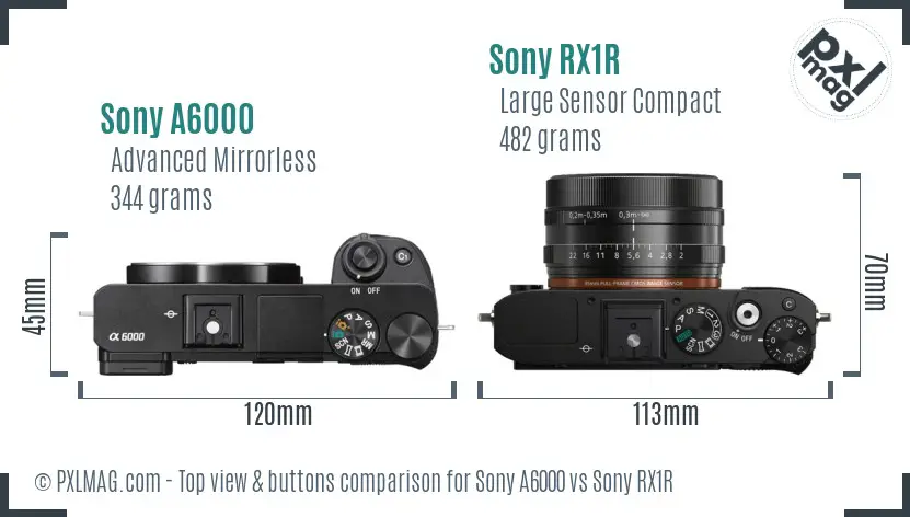 Sony A6000 vs Sony RX1R top view buttons comparison