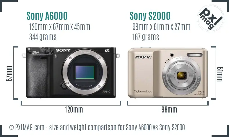 Sony A6000 vs Sony S2000 size comparison