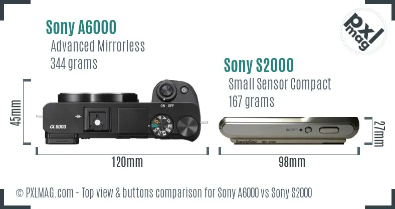 Sony A6000 vs Sony S2000 top view buttons comparison