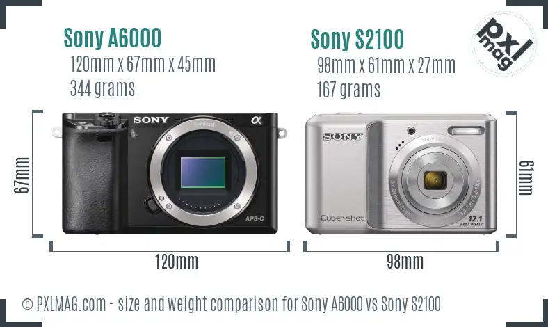 Sony A6000 vs Sony S2100 size comparison