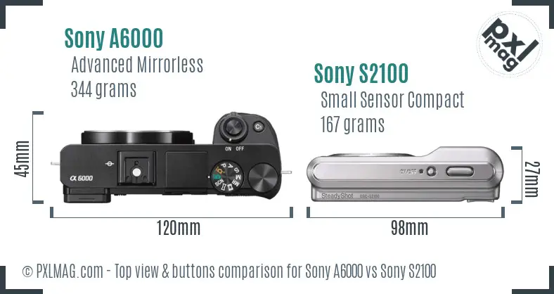 Sony A6000 vs Sony S2100 top view buttons comparison