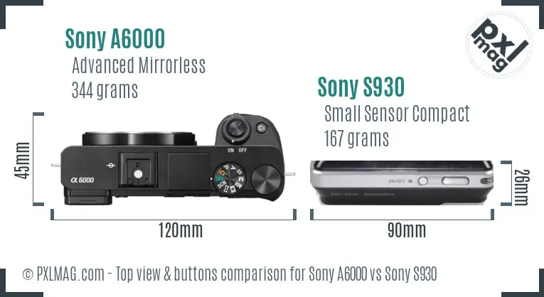 Sony A6000 vs Sony S930 top view buttons comparison