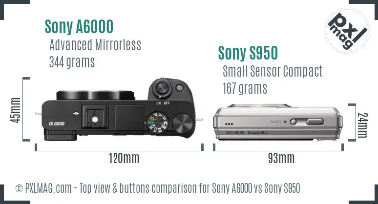 Sony A6000 vs Sony S950 top view buttons comparison