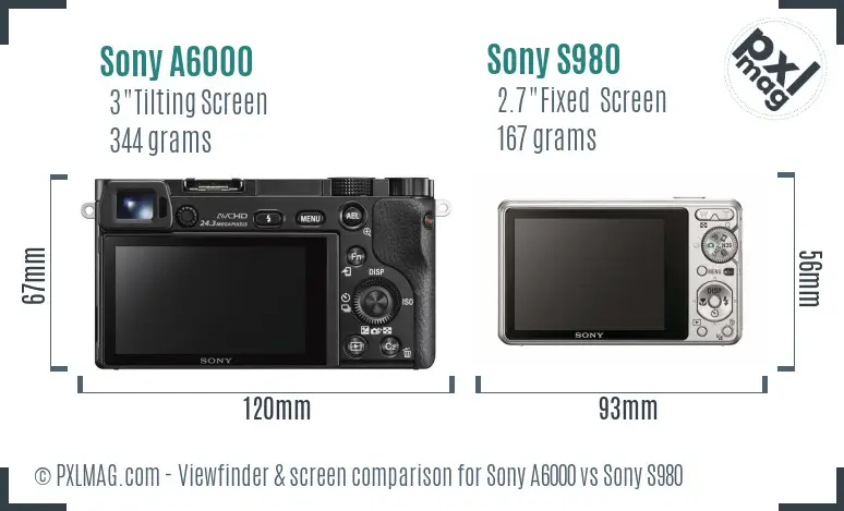 Sony A6000 vs Sony S980 Screen and Viewfinder comparison