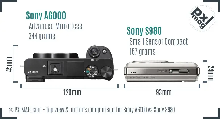 Sony A6000 vs Sony S980 top view buttons comparison