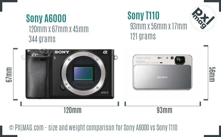 Sony A6000 vs Sony T110 size comparison