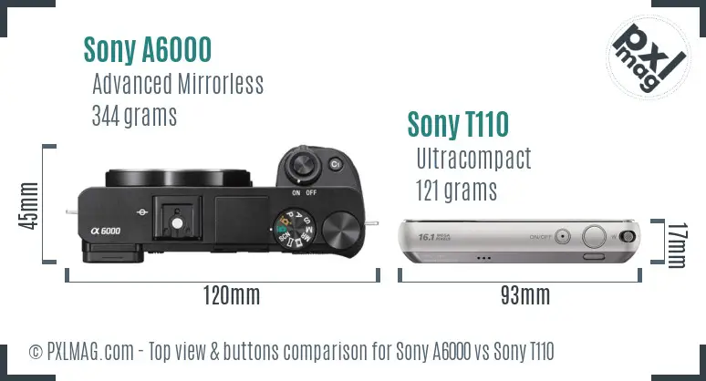 Sony A6000 vs Sony T110 top view buttons comparison