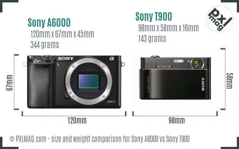 Sony A6000 vs Sony T900 size comparison