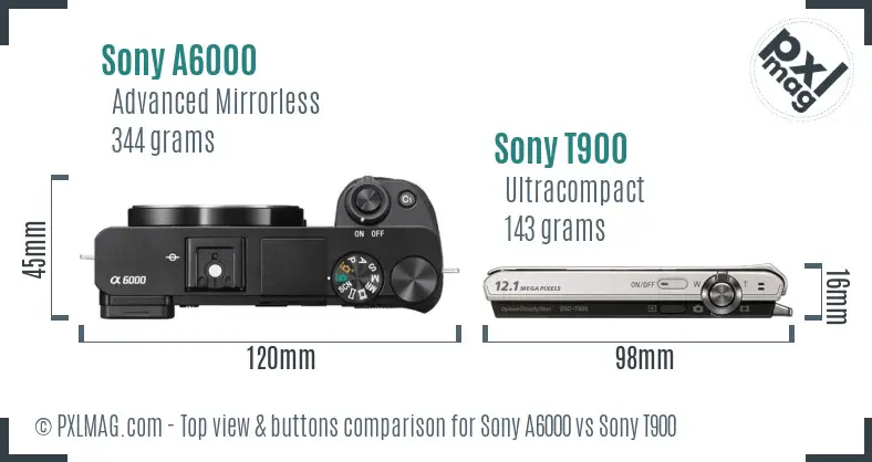 Sony A6000 vs Sony T900 top view buttons comparison