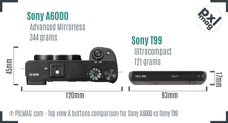 Sony A6000 vs Sony T99 top view buttons comparison Sony A6000 vs Sony T99 top view buttons comparison