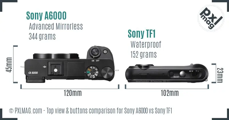Sony A6000 vs Sony TF1 top view buttons comparison
