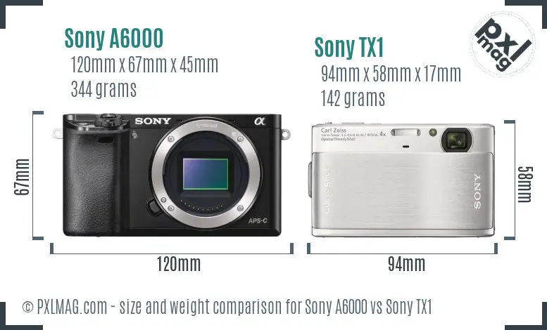 Sony A6000 vs Sony TX1 size comparison