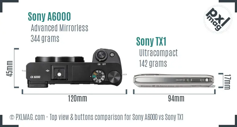 Sony A6000 vs Sony TX1 top view buttons comparison