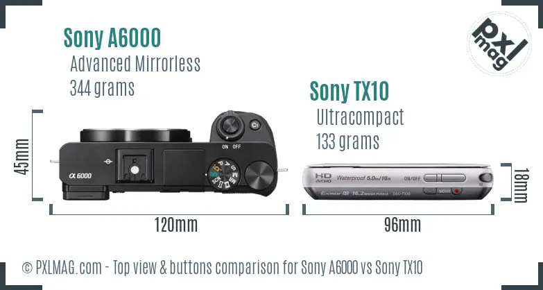 Sony A6000 vs Sony TX10 top view buttons comparison