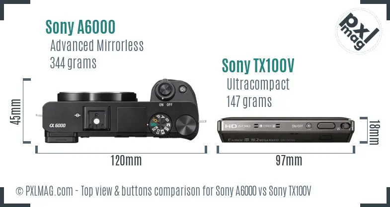 Sony A6000 vs Sony TX100V top view buttons comparison