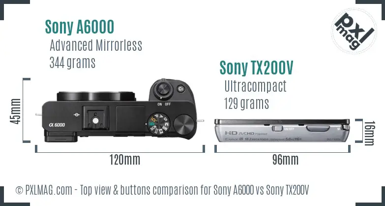 Sony A6000 vs Sony TX200V top view buttons comparison