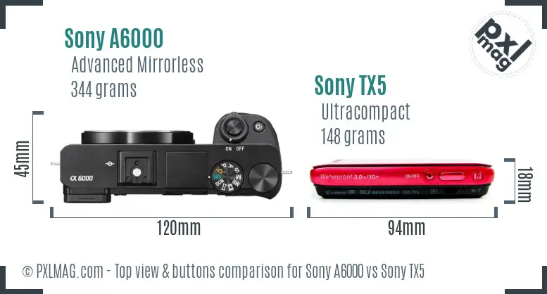 Sony A6000 vs Sony TX5 top view buttons comparison