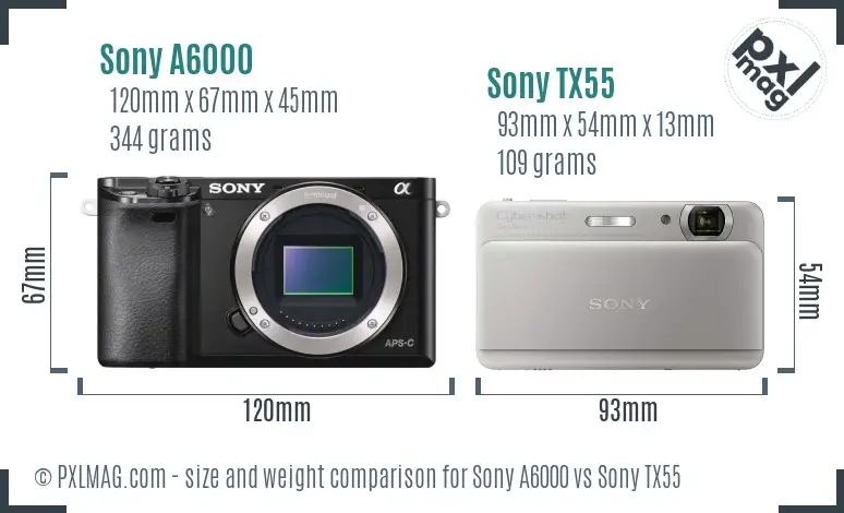 Sony A6000 vs Sony TX55 size comparison