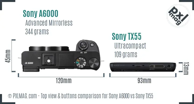 Sony A6000 vs Sony TX55 top view buttons comparison