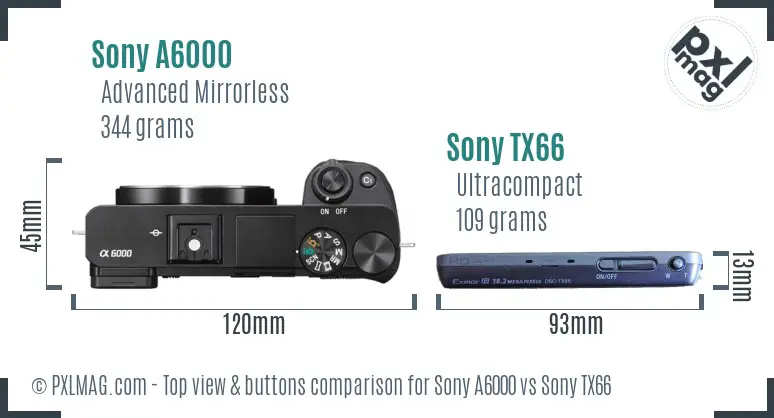 Sony A6000 vs Sony TX66 top view buttons comparison