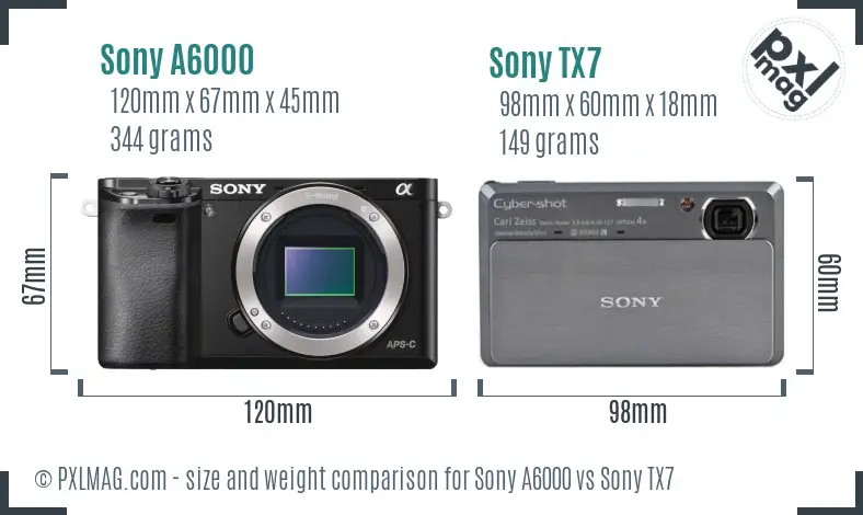 Sony A6000 vs Sony TX7 size comparison