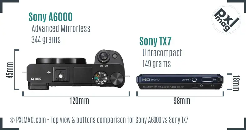 Sony A6000 vs Sony TX7 top view buttons comparison