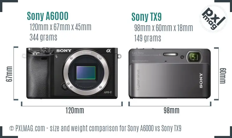 Sony A6000 vs Sony TX9 size comparison