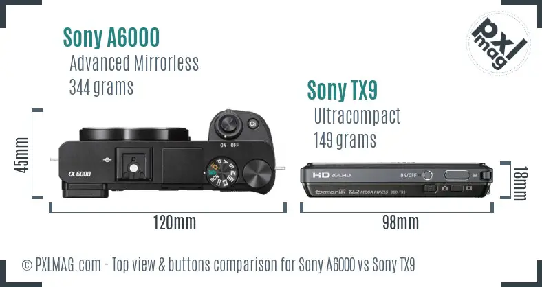 Sony A6000 vs Sony TX9 top view buttons comparison