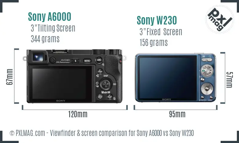 Sony A6000 vs Sony W230 Screen and Viewfinder comparison