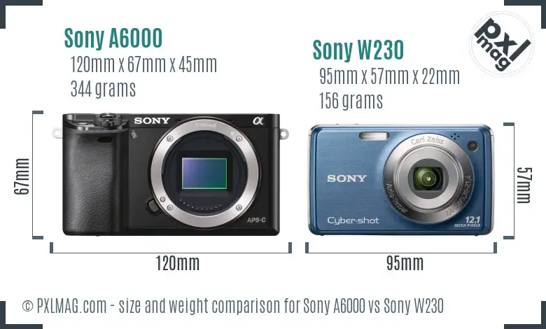 Sony A6000 vs Sony W230 size comparison