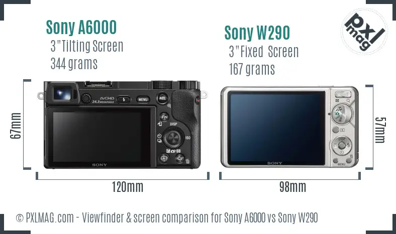 Sony A6000 vs Sony W290 Screen and Viewfinder comparison