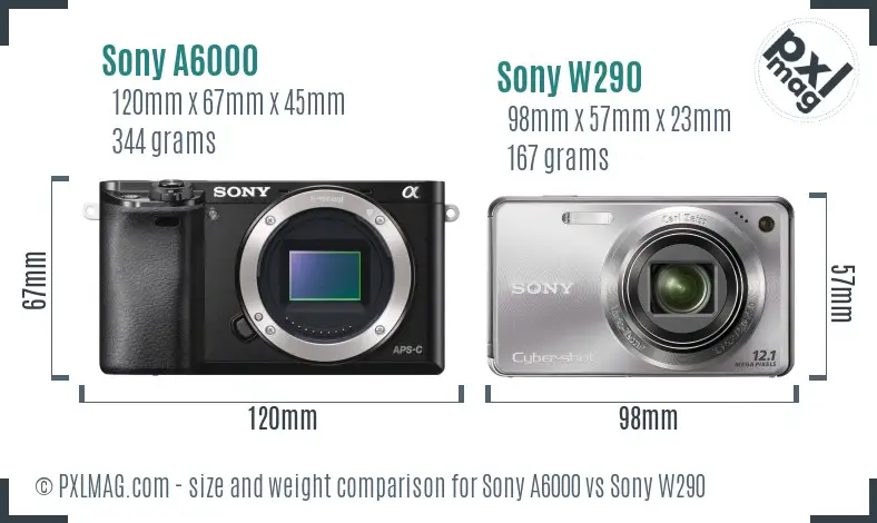 Sony A6000 vs Sony W290 size comparison