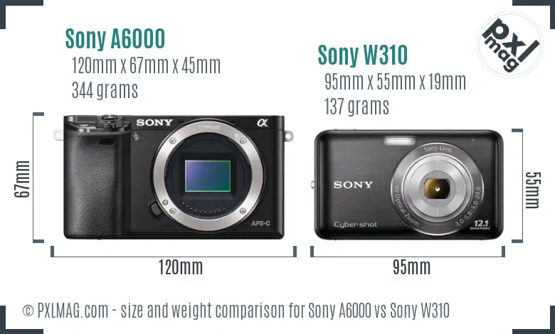 Sony A6000 vs Sony W310 size comparison