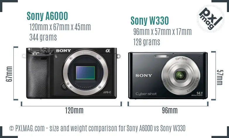 Sony A6000 vs Sony W330 size comparison