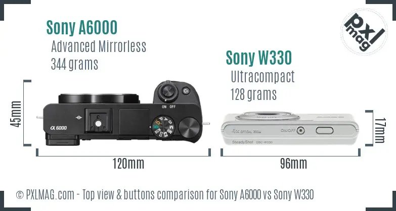 Sony A6000 vs Sony W330 top view buttons comparison