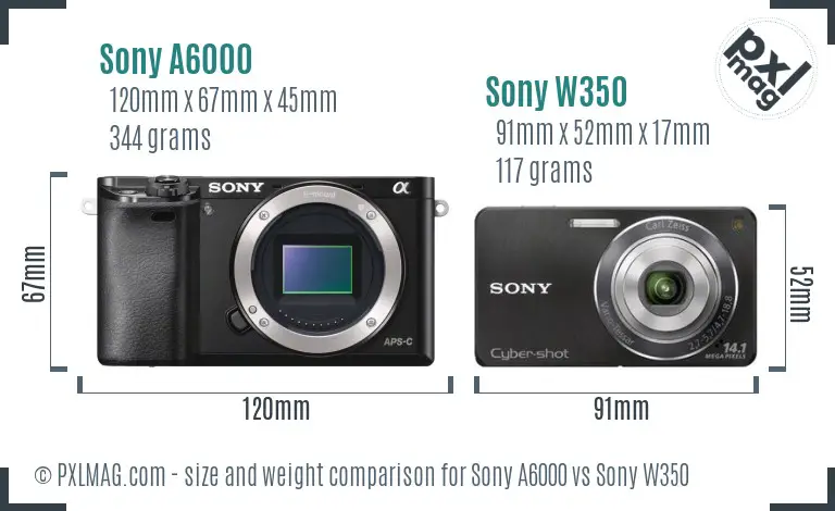 Sony A6000 vs Sony W350 size comparison